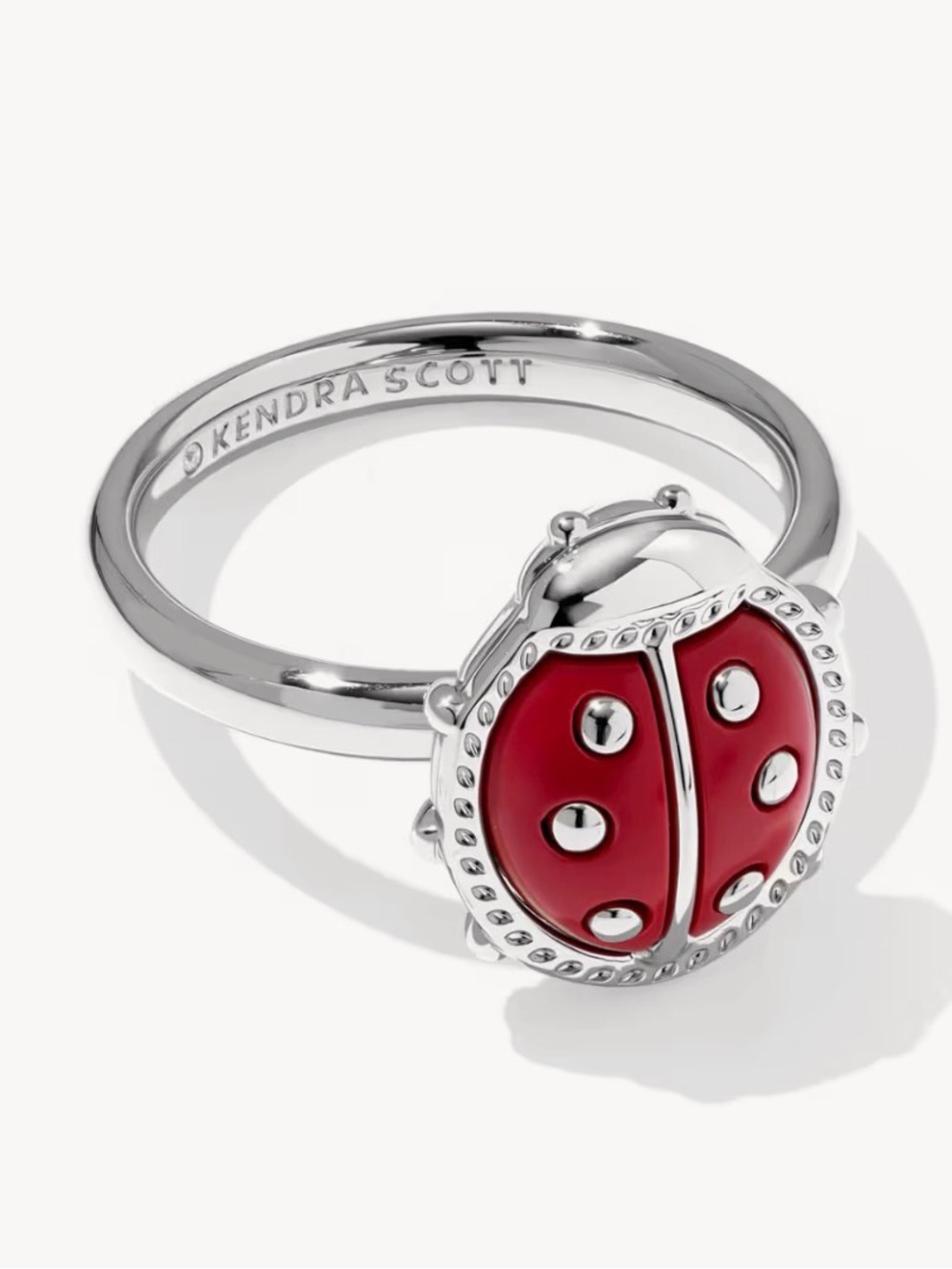 Kendra Scott Silver Ring with Red Enamel Ladybug Charm